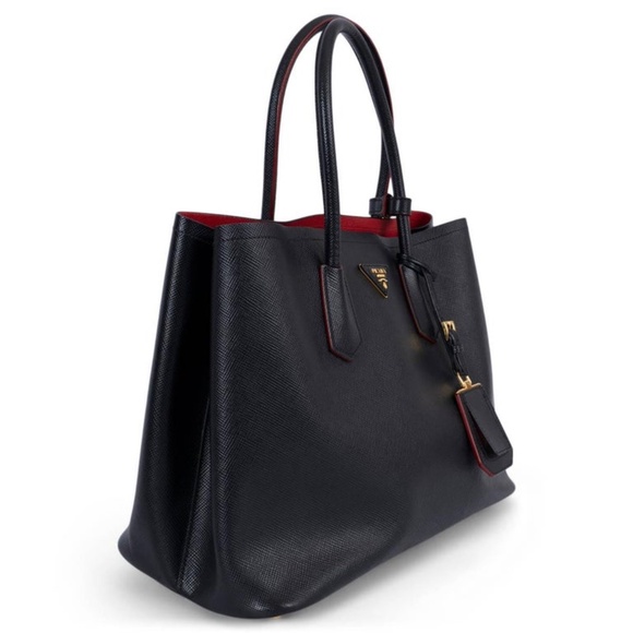 PRADA 100% AUTHENTIC BLACK SAFFIANO LEATHER WITH RED SMOOTH LEATHER INTERIOR - Picture 9 of 9